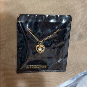 14k Gold-Tone Heart Pendant Necklace with Pearl Accent - Women Jewelry NWT